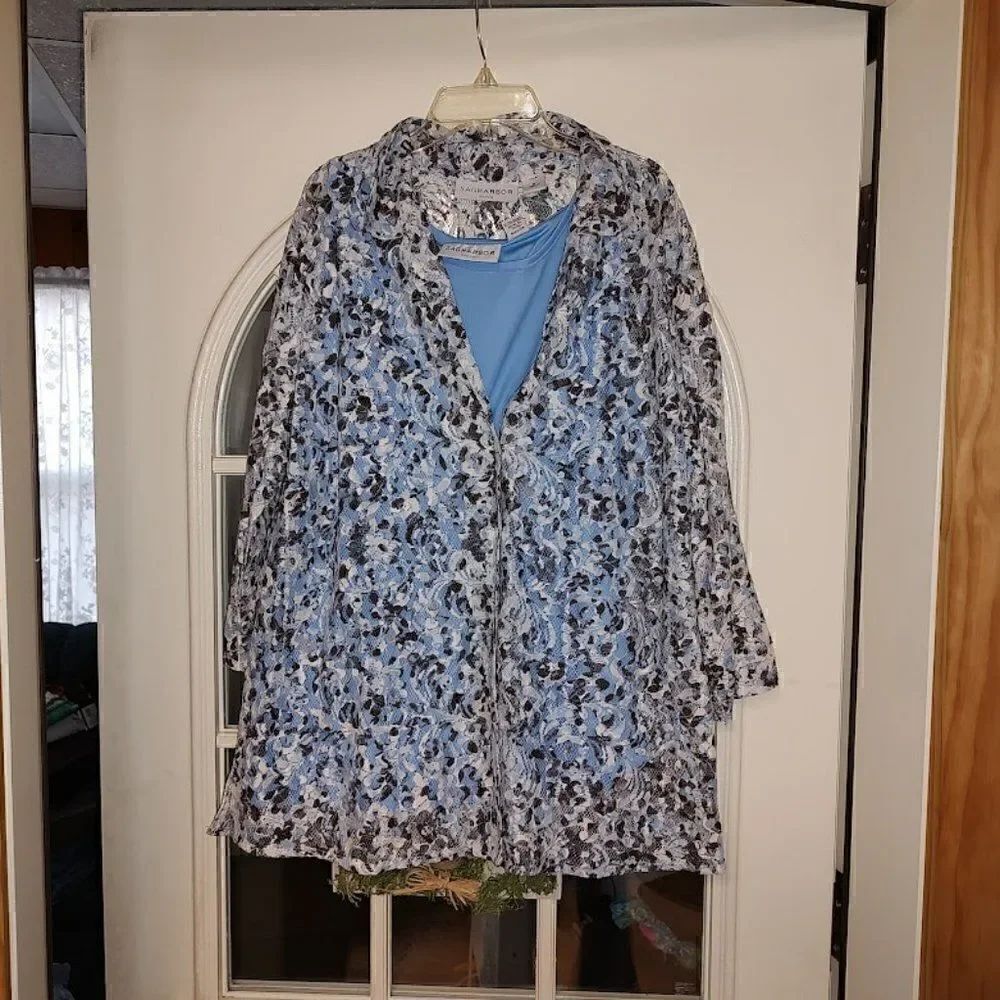 New Sag Harbor Pastel Parlour Blue 2 Piece Button Down Lace  Top Women's 1X